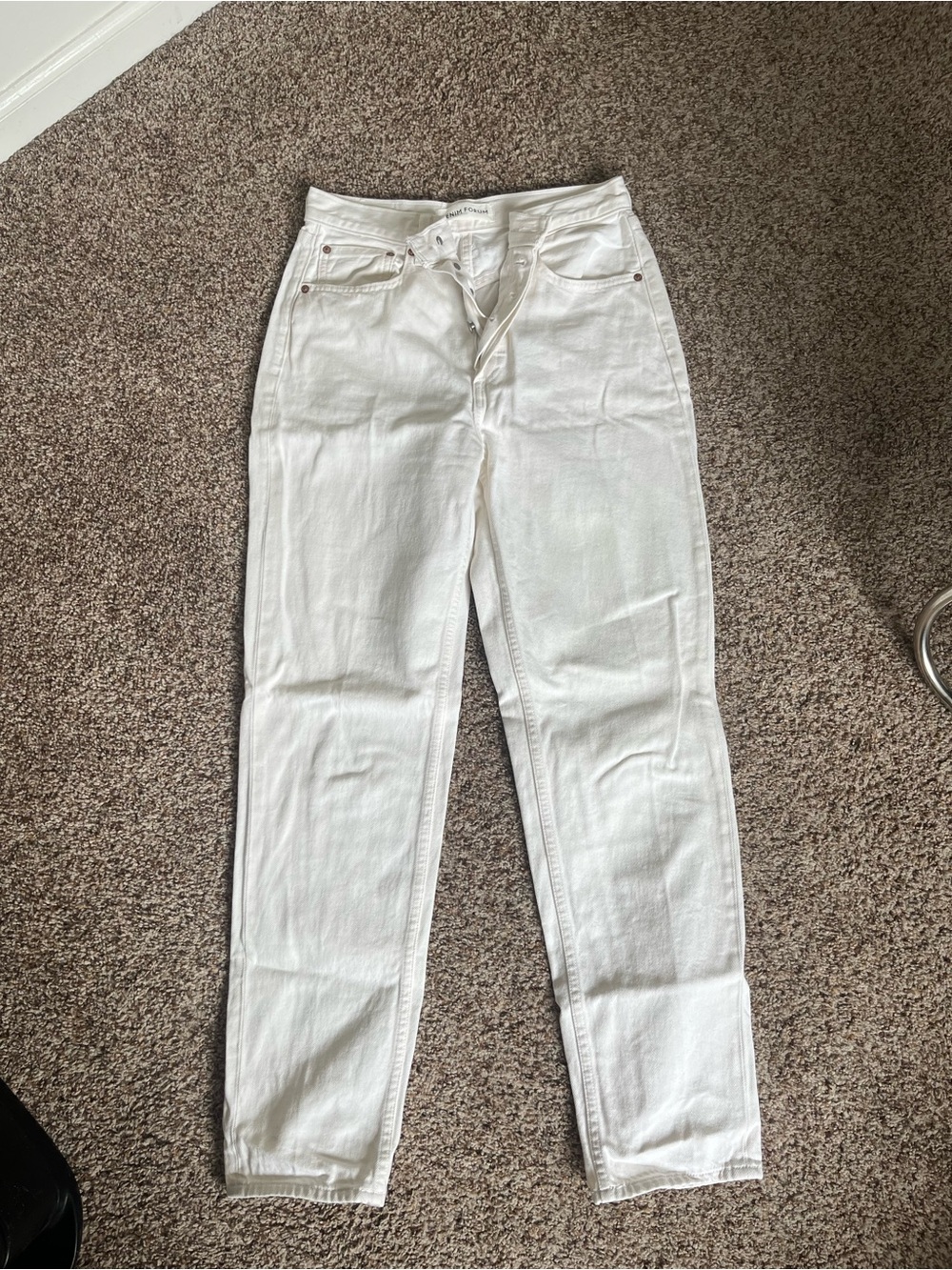 Denim Forum White High-Rise Straight-Leg Jeans